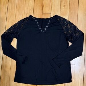 Black Lace Sleeve Women's Top